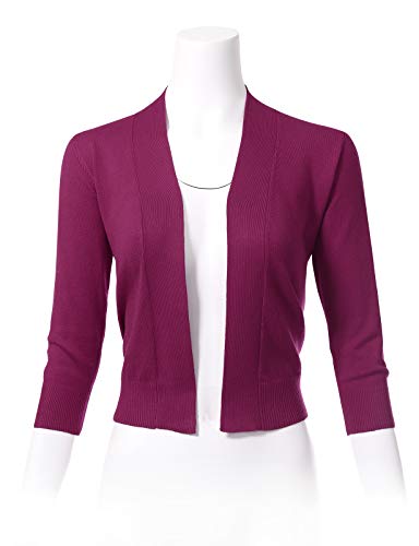 Image of Allsense Women's 3 /4 Sleeve Cropped Shrug Cardigan | Classic Bolero, Open-Front, Lightweight Soft Fine Knit Cover Up