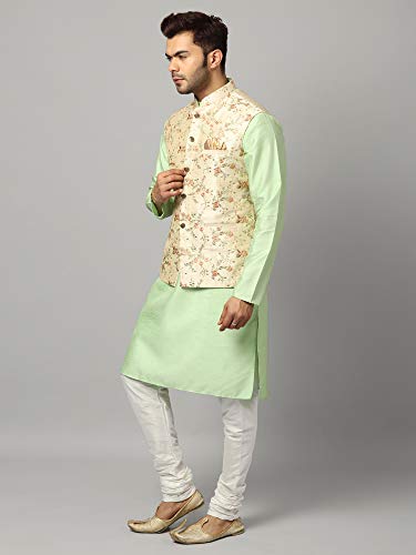 Image of Uri and MacKenzie Men's Silk Blend Kurta Churidar Pyjama with Stylish Nehru Jacket