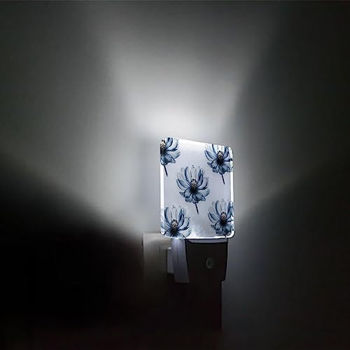 Image of Night Light Plug in LED Night Lamp Automatic Sensor Kids Night Lights Plug into Wall, Stereoscopic Flowers Watercolor Floral Square Dim Night-Lights for Bedroom Bathroom Kitchen Hallway Home Decor