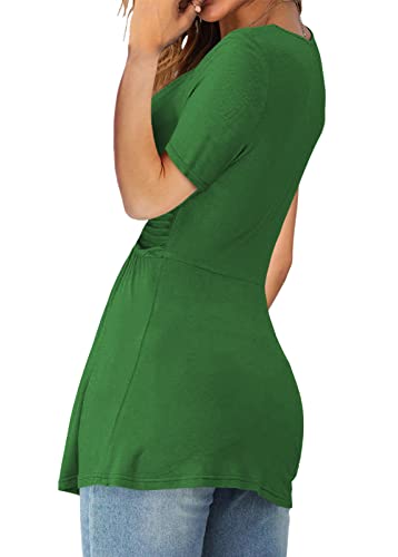 Image of Tankaneo Womens Front Knotted V-Neck Blouse T Shirt Short Sleeve Oversized Tunic Tops Summer Solid Pullover Tees