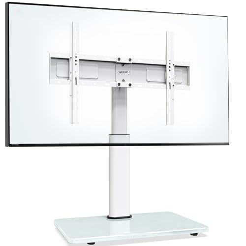 Swivel Universal TV Stand for 32-75 inch TVs with Tilt Down/Up, 8 Levels Height Adjustable Table Top TV Mount Stand with Stable Heavy Duty Tempered Glass Base, MAX VESA 600x400 mm up to 99lbs, White