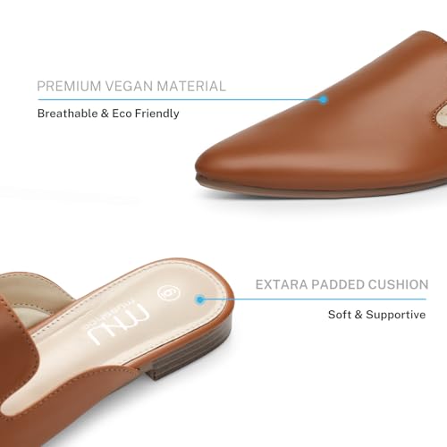 Image of MUSSHOE Women's Pointed Toe Mule Flats: Comfortable Lightweight Slip On Backless Loafers with Memory Foam for Office Work & Dressy Casual Wear