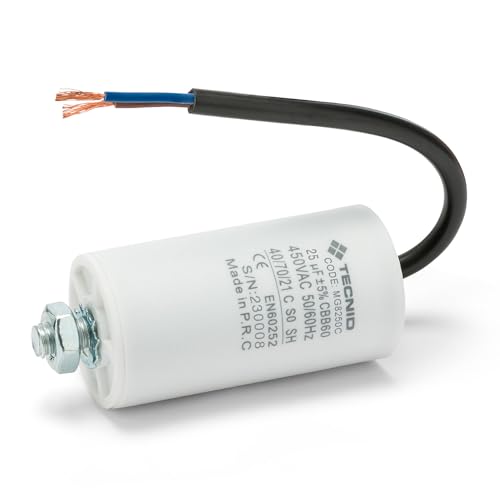Tecnid by Velamp – Condensatore di Spunto 25µF 450V AC con Cavetto 15cm – Condensatore di Avviamento Per Motori Monofase, Compressori, Pompe, Climatizzatori