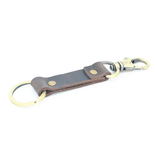 Image of JJNUSA Genuine Leather Keychain Walnut Leather Key Holder Mens Belt Key Chain Ring Fob