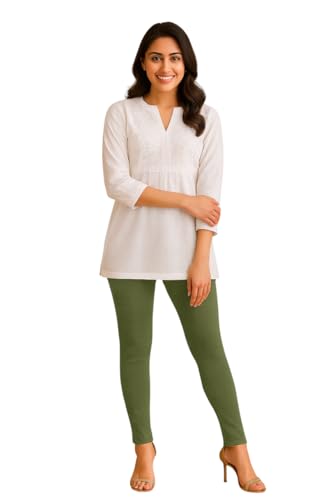 Image of Amazon Brand - Anarva Women's Super Cotton Combed Slim Fit Elastane Stretch Comfort Ankle Length Leggings with Ultrasoft Waistband