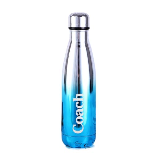 Personalized Insulated Water Bottle Vacuum Flask | Stainless Steel | 12 Hours Hot & 24 Hours Cold 500ML / 17oz | Bottles for School, Office & Hiking, Outdoor Christmas (SILVER TO BLUE)