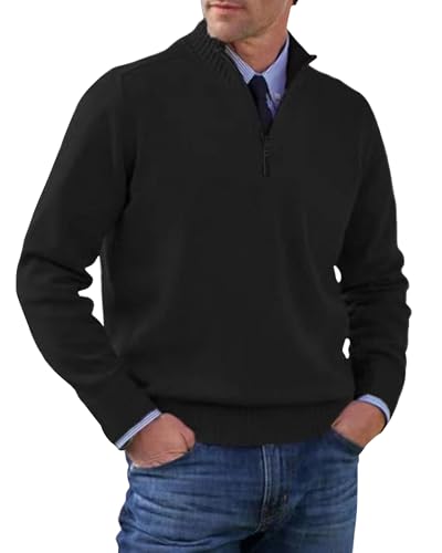 Men's Quarter Zip Sweaters Pullover Mock Neck Lightweight Knit Sweater Soild Warm Long Sleeve Top for Fall Winter
