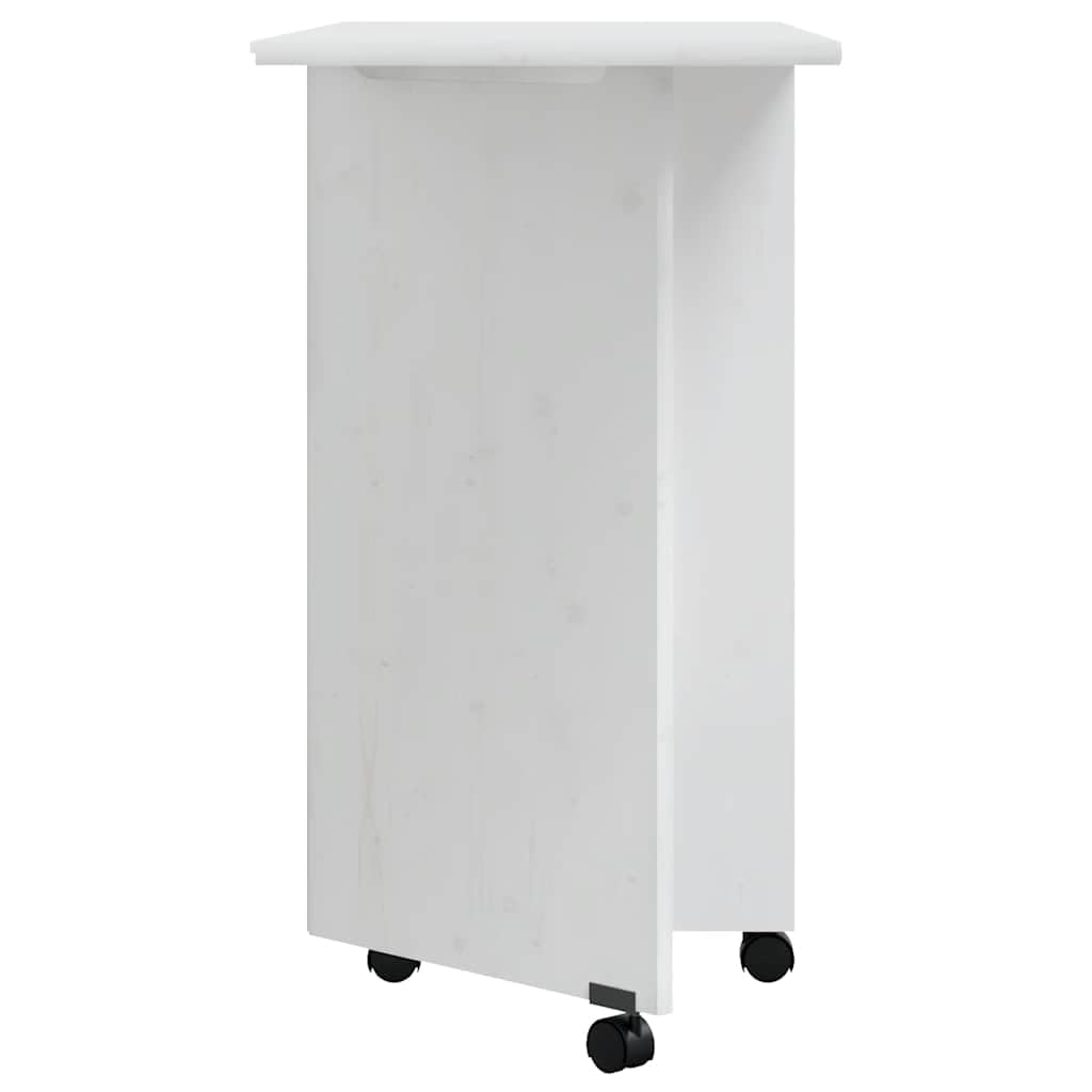Meuble Roulant avec Bureau Pliable en Pin Massif Blanc
