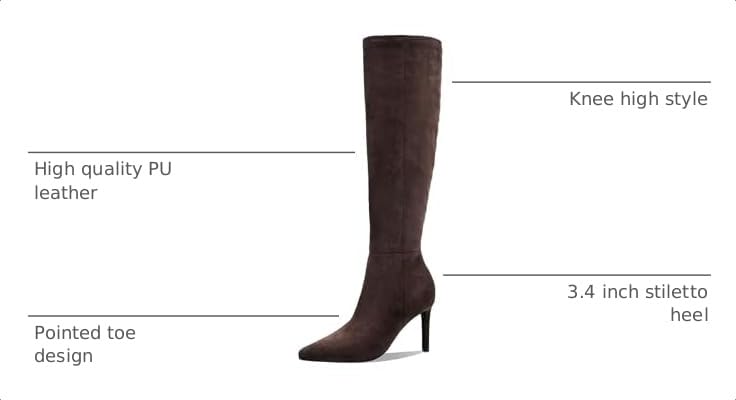 Image of Women's Knee High Boots Women Mid Heel Pointed Toe Tall Boots for Women High Heel Side Zipper with Buckle Bow Knots Long Boots for Fall Winter for Fall Winter