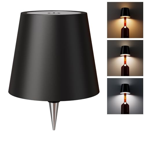 Image of GHIME Wine Bottle Lights, Wireless Bottle Lamp Shade with 3 Color Temperature | Stepless Dimming LED Lights for Liquor Bottles | Desk Lamp for Bedroom Restaurant Bar | Rechargeable - Black, Pack of 1