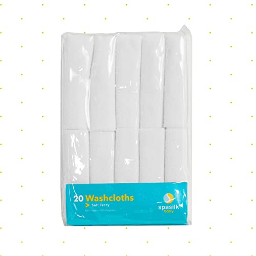 Image of Spasilk Washcloth Wipes Set for Newborn Boys and Girls, Soft Terry Washcloth Set, Pack of 20, White