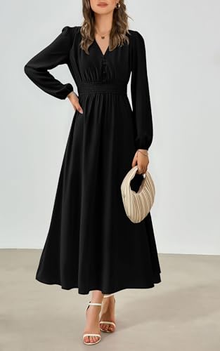 PRETTYGARDEN Womens Long Sleeve Maxi Dress 2025 Fall Trendy Elegant V Neck Flowy Wedding Guest Holiday Formal Long Dresses4