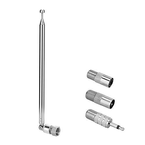 ENUODA 75 Ohm Replacement FM Radio Antenna - 7 Sections Telescopic Antenna, 17-75.8cm,F Type Male Plug Connector with Adapter for Table Top Radio HiFi AV Stereo Receiver Mini System