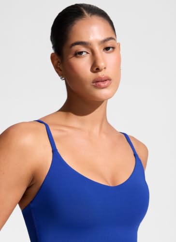 Image of CRZ YOGA V Shaped Longline Bikini Tops | Built-in Pads, A-D Cup, Cropped, Adjustable Spaghetti Straps, Swim, Bathing Suit for Women
