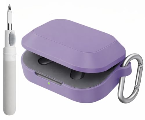 Image of Silicone Case Cover for Realme Buds Air 8 with Heavy Duty Carabiner & Earphone Cleaning Pen (Purple)