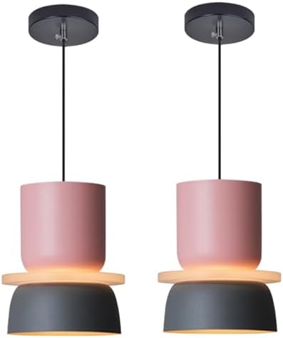 2-Pack Nordic Hanging Ceiling Light - Pink Blue Aluminum Macaron Shade,Mid Century Modern Pendant Light Fixtures Living Room Adjustable Height Hanging Light Dining Room Lights Fixture
