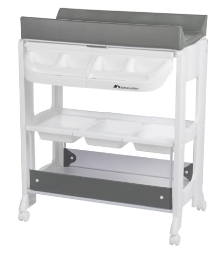 Bebeconfort Rosie 2 en 1 Módulo cambiador y de baño para bebé, Múltiples compartimentos de almacenamiento, Fácil de mover, Mineral Gray