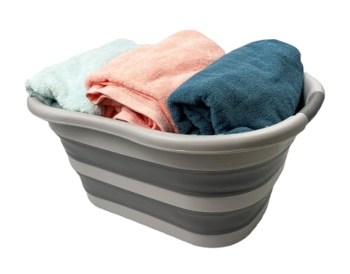 Image of SAMMART 40L (10.5 gallon) Set of 2 Collapsible Plastic Laundry Hamper - Foldable Pop Up Storage Container /Organizer - Portable Washing Tub - Space Saving Basket (2, Grey /Dark Grey)