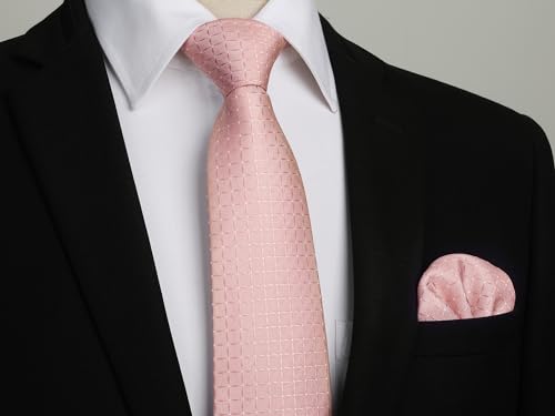 Image of HISDERN Mens Ties Plaid Tie and Pocket Square Set Classic Woven Formal Checkered Neckties & Handkerchief Wedding Party