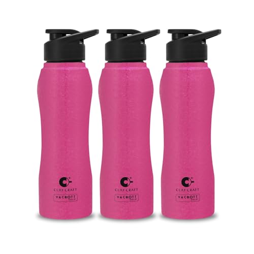 Image of Clay Craft VACBOTT Neo Single Walled Non Insulated Water Bottle-750ML, 3-Piece(Pink) Leak Proof | Easy Grip |Easy To Carry| Gym Bottle | Home | Kitchen | Hiking | Treking Bottle | Travel Bottle