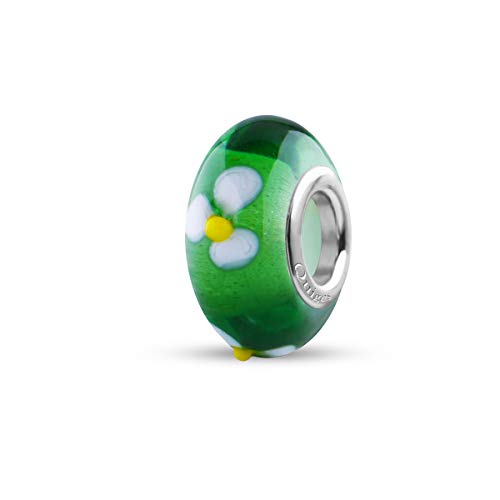Preisvergleich Produktbild Quiges Glas Bead Perle für Damen Handgemacht Grüne durchsichtige weiße Blumen