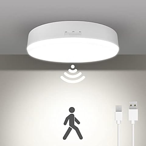 Rechargeable Motion Sensor Light Indoor, 7.4 inch Closet Lights Motion Sensored with 300LM, 7000mAh, 3000K/5000K, Battery Powered Ceiling Light for Closet Stair Pantry Bathroom Hallway Shed Garage Cover