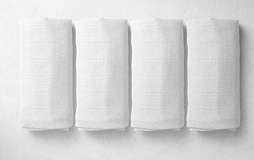 Bacati - 4 Pack Solid Pure White Baby Swaddle Blanket Unisex Swaddle Wrap Soft Breathable Cotton Muslin Swaddle Blankets Receiving Blanket for Boys or Girls, Large 45 x 45 inches