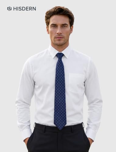 Image of HISDERN Mens Dress Shirt with Tie Pocket Square Set Classic Button Down Shirt Matching Tie Long Sleeve Shirts