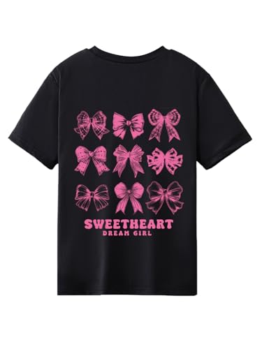 Image of Verdusa Girl's Coquette Bow Top Round Neck Short Sleeve Cute Graphic Tees