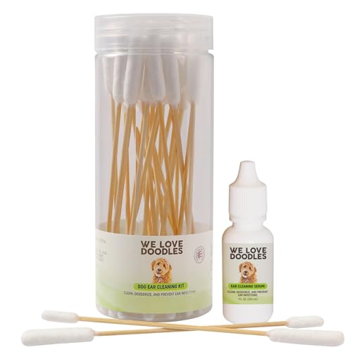 Image of We Love Doodles Dog Ear Cleaning Solution Kit | Prevent Infections | Natural | Made in USA | Ear Drops for Dogs | Itching, Deordoring, Yeast & Mites Infection (Serum + 25 Swabs)