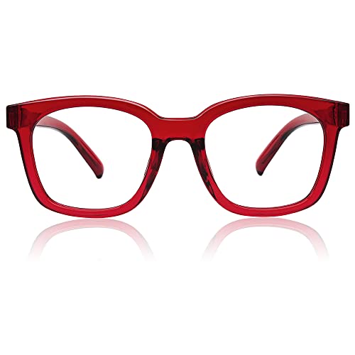 JiSoo Square Reading Glasses Women 1.75, Oversized Ladies Reading Glasses Thick Chunky Readers with Spring Hinge, Red