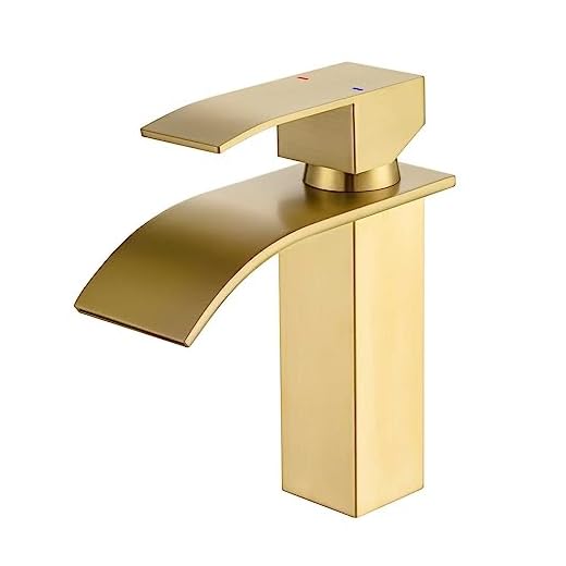 ONECE Wasserfall Waschtischarmatur Gold Matt, Wasserhahn Bad Mischbatterie für Waschbecken, Badezimmer Armatur aus Edelstahl, Kalt- und Warmwasserhahn