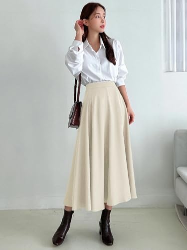 Casual Solid Color Zipper Long Flared Skirt 2025 Fashion Skirts for Women4