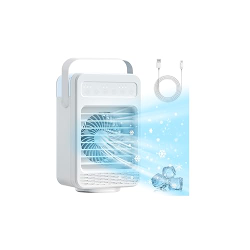Mini aire acondicionado, Ventilador aire acondicionado, Ventilador hielo portatil 4 en 1, 4 velocidad del viento, humidificador de 2 niveles, Ventilador Agua para habitación y oficina
