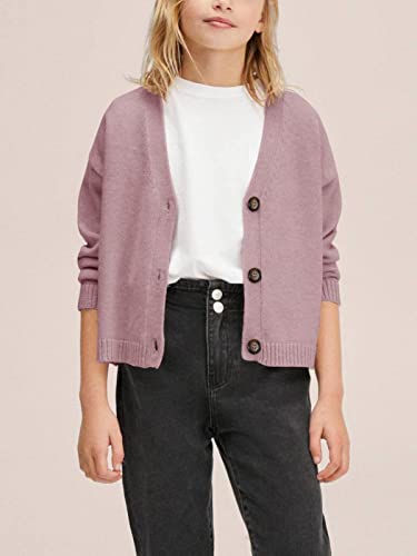 Geckatte Girls Cardigan Knitted Sweater Button Long Sleeve Solid Basic Casual Tops Outerwear 5-14 Years Spring Fall #TOP4