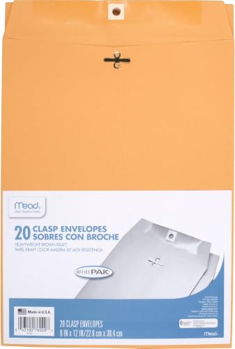 Mead 9x12 clasp mailing envelopes, kraft brown, 20 per box (pack of 12)