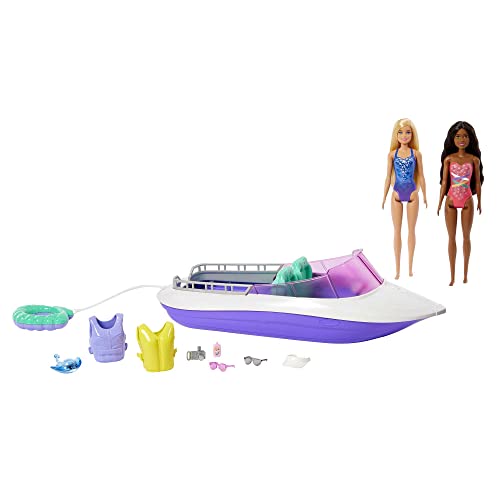 Barbie Mermaid Power Barco que flota con dos muñecas Malibu y Brooklyn con bañador y accesorios...