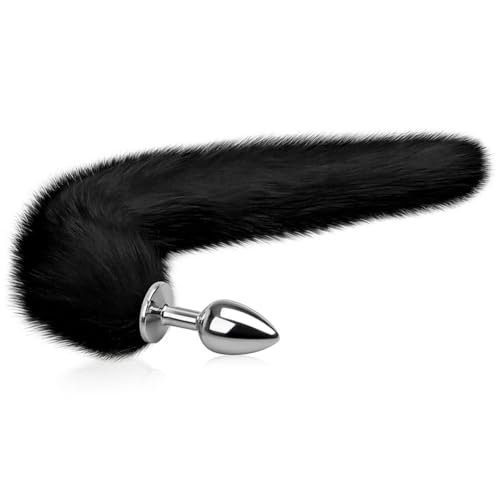 SXOVO Plug Anal Butt Plug de Metal con Cola de Zorro Negra Juguete Anal para Fetiche Esclava Cospay BDSM Juguetes Eróticos para Pareja Hombre Mujer Sexuales (M)