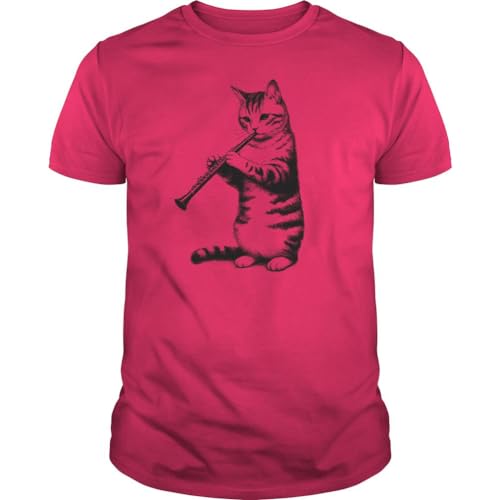 Generic Cat Playing Oboe Player Lover Unisex T-Shirt Hot Pink, Small