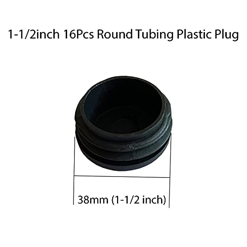Image of Round Tubing Plug Cap, 1-1 /2 Inch POCADOM 16Pcs Tubing End Cap Plastic Plugs Chair Glide Insert Finishing Plug, Black