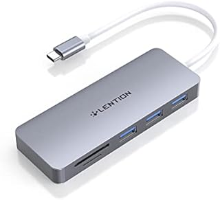 LENTION USB C Hub with 3 USB 3.0 & SD/Micro SD Card Reader Compatible 2022-2016 MacBook Pro, New Mac Air/iPad Pro/Surface, More, Stable Driver Certified Type C Adapter (CB-C15, Space Gray)