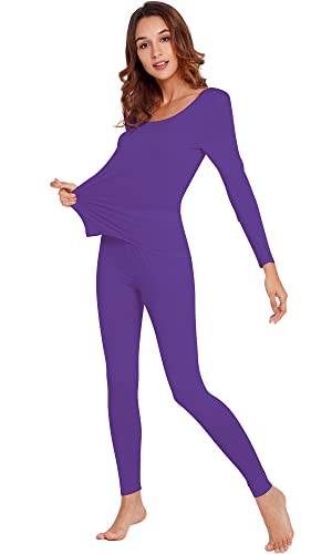 Wiwi Ultra Soft Bamboo Underwear For Women Thermal Long Johns Sets Lightweight Base Layer Top Pants Pajamas Set S-3X, Lilac, Large #TOP2