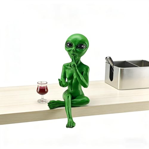Estatua alien con copa de vino rojo decorativa miniatura 5