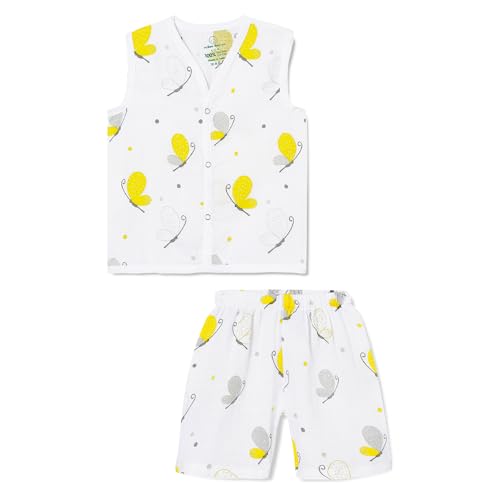 Image of The Boo Boo Club Muslin Jhabla and Short Set 100% GOTS Certified Organic Cotton | Sleeveless Button Vest | Summer Wear Set