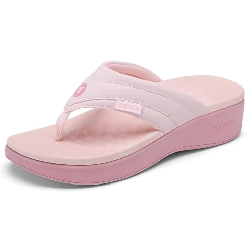 Image of Womens Platform Arch Support Flip Flops | Summer Wedge orthotic Slide Sandals footbed Thong Sandals for Pool Beach
