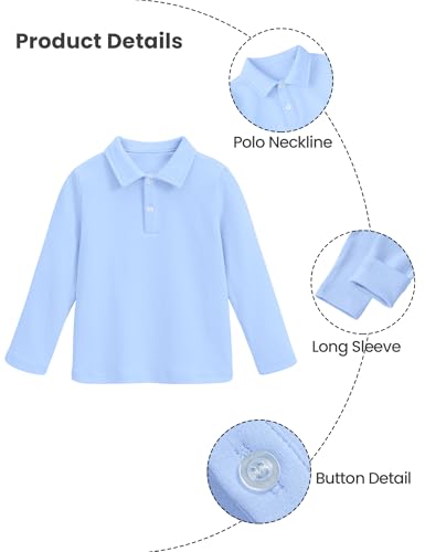 Toddler Boys Long Sleeve Polo Shirts School Uniform Dress Shirt Size18M-5T4