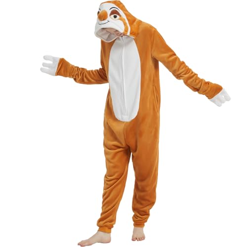 WEQJC Adult Onesie Pajamas Halloween Costume One-Piece Slim Fit Sleepwear Cosplay Suit for Mens Womens(Brown Sloth Small)