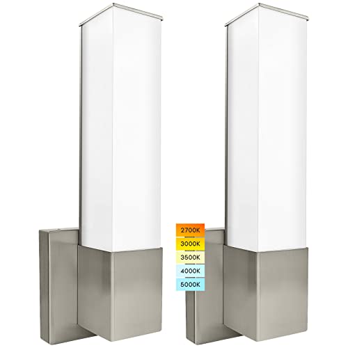 Image of LUXRITE 14 inch Modern LED Wall Sconces Set of Two, Brushed Nickel, Bathroom Vanity Light Fixtures, 5 Color Options 2700K-5000K, CRI 90, 1050 Lumens, Dimmable, Damp Rated, ETL Listed, Square Wall Lamp