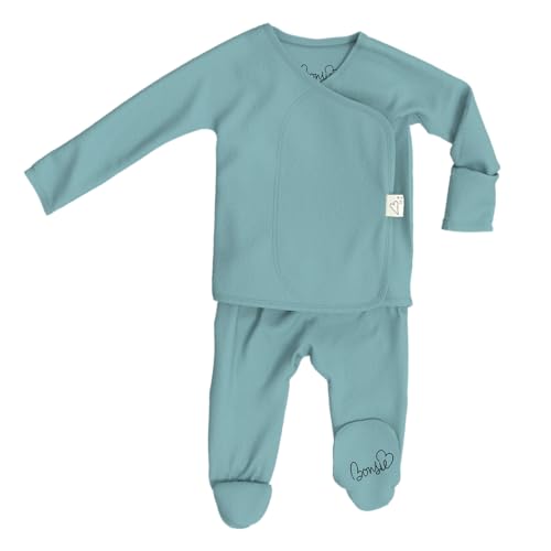 Image of Bonsie Skin to Skin Babywear Footie - Teal Baby Footed One Piece - Ripple