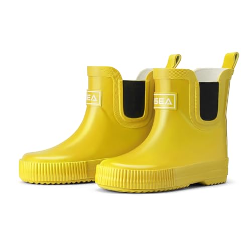 HISEA Kids Barefoot-Friendly Rain Boots, 100% Natural Rubber Waterproof Ankle Chelsea Boots with Soft Cotton Lining, Anti-Chafing Design for Toddlers Boys Girls